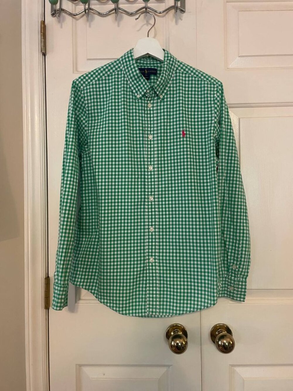 Ralph Lauren Boys XL Green Gingham Button Down Shirt - Preppy Classic Style